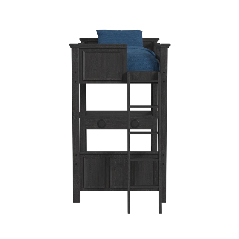 Brooklyn Kids Twin Loft with Ladder and Desk with Speaker in Charcoal