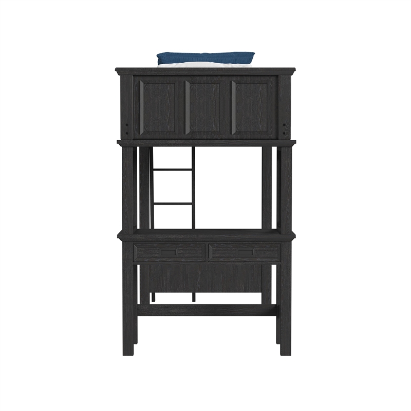 Brooklyn Kids Twin Loft with Ladder and Desk with Speaker in Charcoal