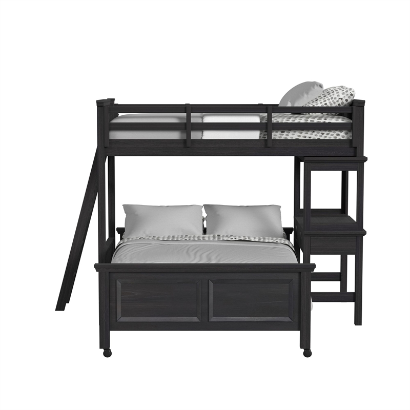 Brooklyn Kids Twin Over Full Loft with Ladder and Desk with Speaker in Charcoal