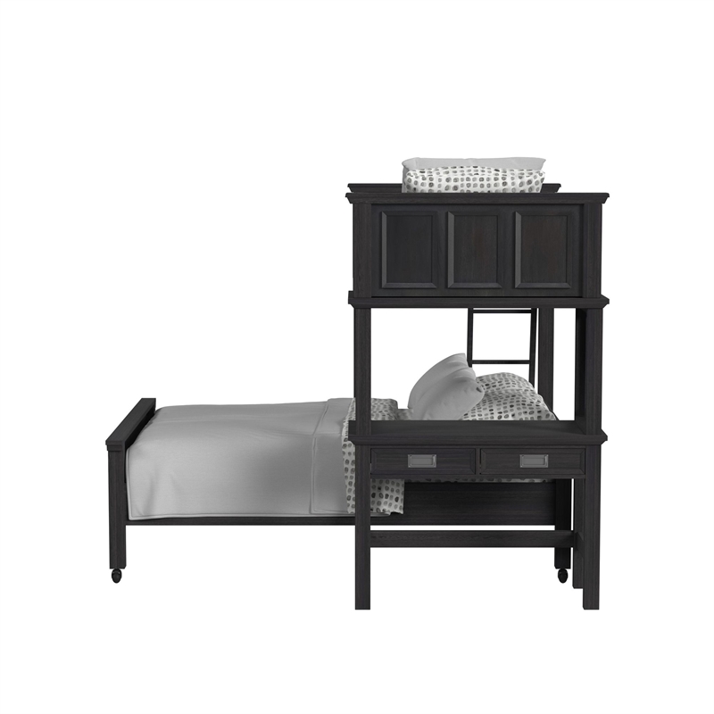 Brooklyn Kids Twin Over Full Loft with Ladder and Desk with Speaker in Charcoal