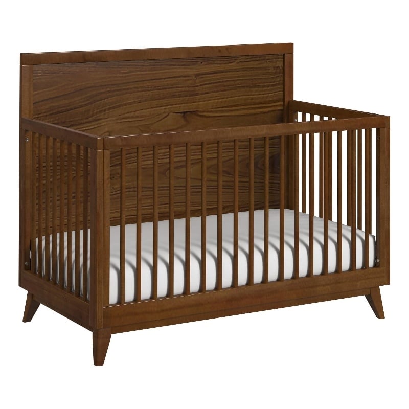 Riley Crib with High Headboard and Guardrail in Walnut