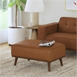 Picket House Furnishings Fate Ottoman with Wood Base in Pebble Tan