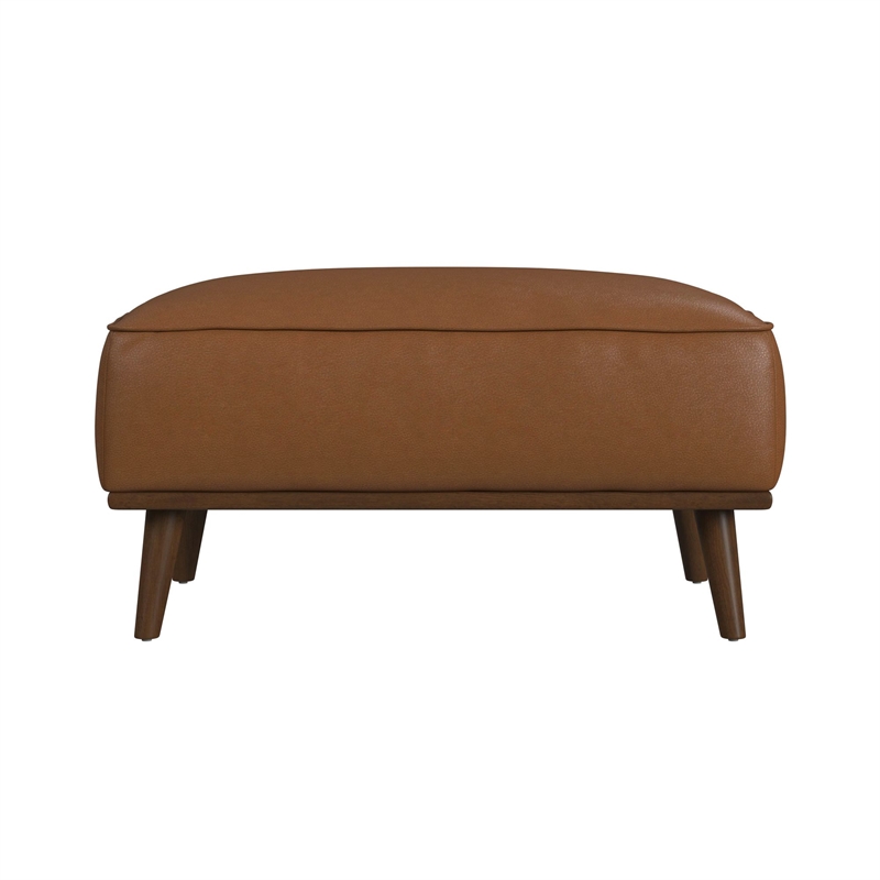 Picket House Furnishings Fate Ottoman with Wood Base in Pebble Tan