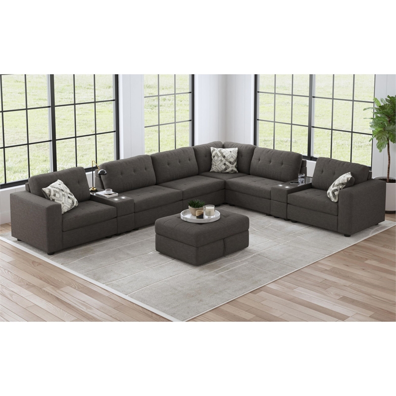 Picket House Furnishings Harleigh Storage Ottoman in Palmer Plus Ash