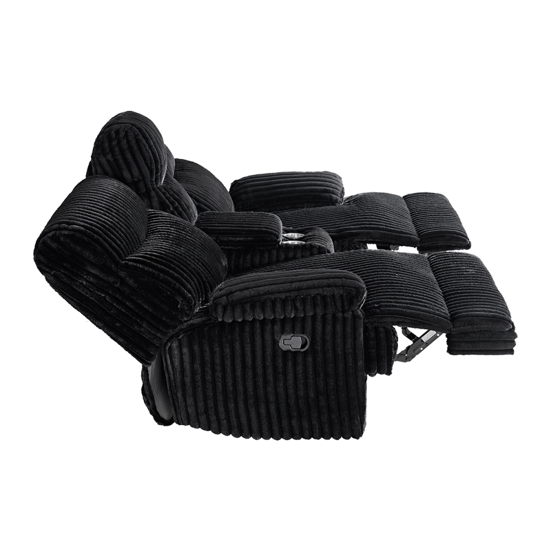 Picket House Furnishings Merrick Motion Loveseat with Console in Masis Black