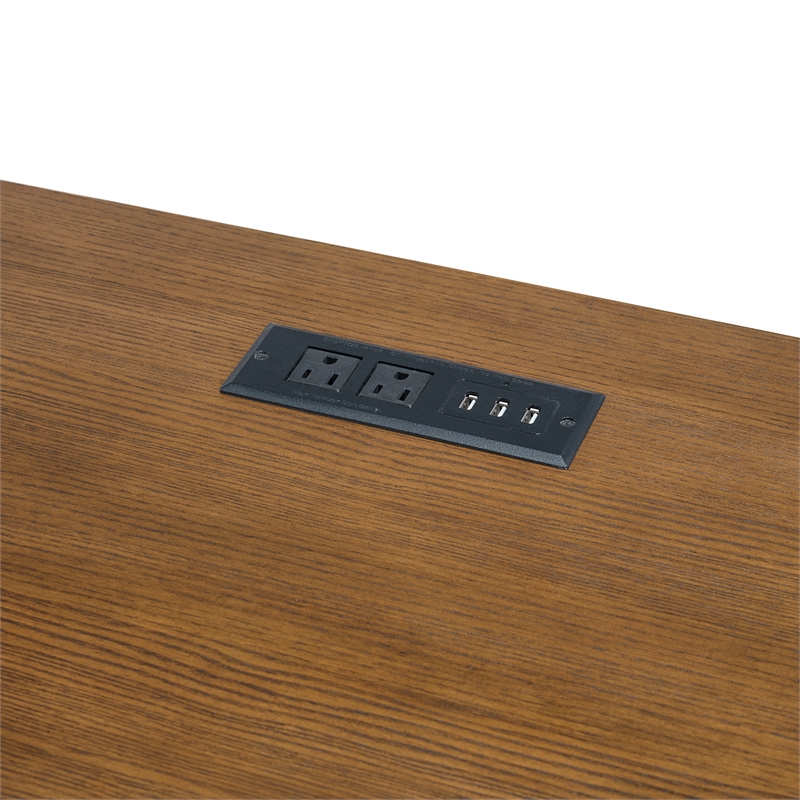 Picket House Furnishings Beth Double Pedestal Desk with Power/USB in Brown Oak