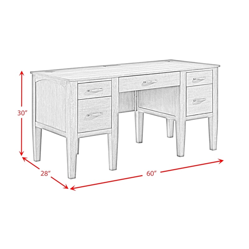 Picket House Furnishings Beth Half Pedestal Desk with Power/USB in Brown Oak