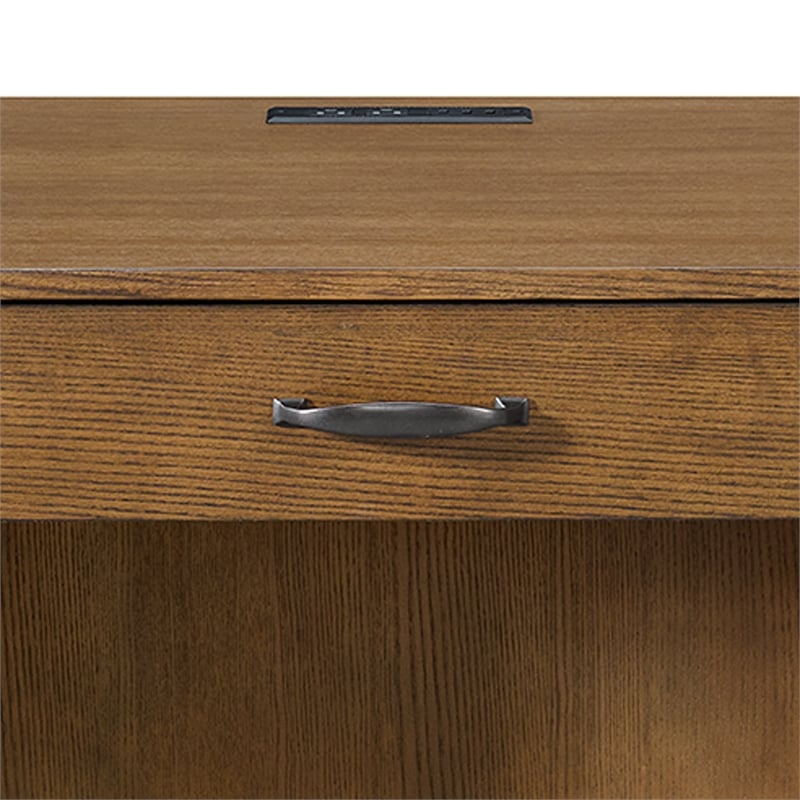 Picket House Furnishings Beth Half Pedestal Desk with Power/USB in Brown Oak