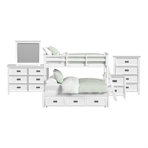Brooklyn Kids Twin Over Full Bunk with Ladder & Trundle 5PC Bedroom Set in White