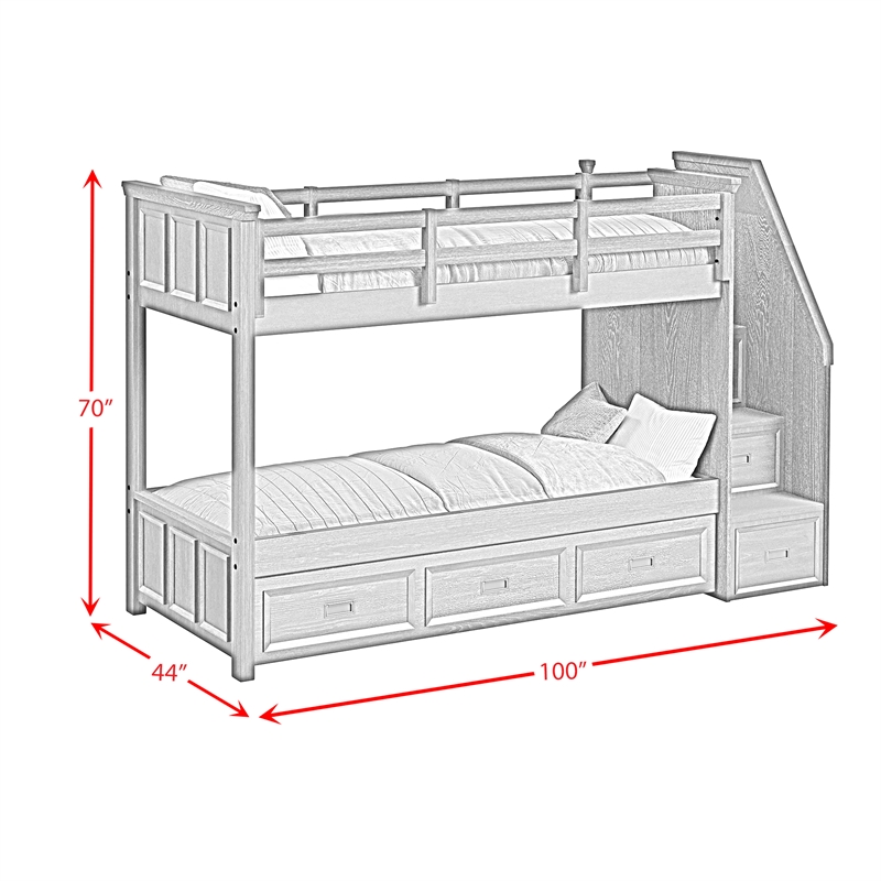 Brooklyn Kids Twin Over Twin Bunk- Staircase&Trundle 3PC Bedroom Set in Charcoal