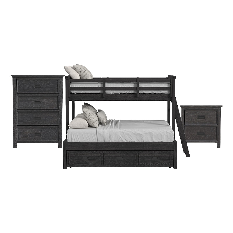 Brooklyn Kids Twin Over Full Bunk with Ladder&Trundle 3PCBedroom Set in Charcoal