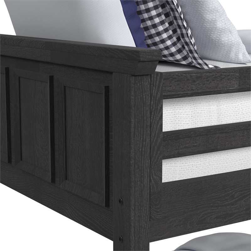 Brooklyn Kids Twin Over Full Bunk -Staircase&Trundle 3PC Bedroom Set in Charcoal