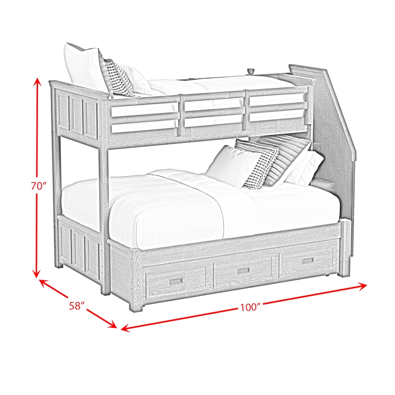 Brooklyn Kids Twin Over Full Bunk -Staircase&Trundle 5PC Bedroom Set in Charcoal