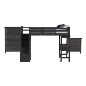Brooklyn Kids Twin Loft with Staircase &Desk-Speaker 3PC Bedroom Set in Charcoal