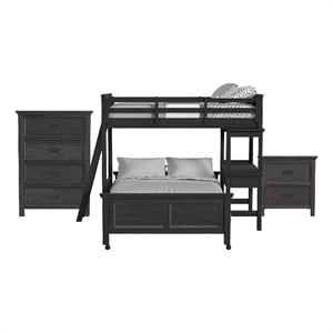 Brooklyn Kids Twin Over Full Loft-Ladder&Desk-Speaker 3PCBedroom Set in Charcoal