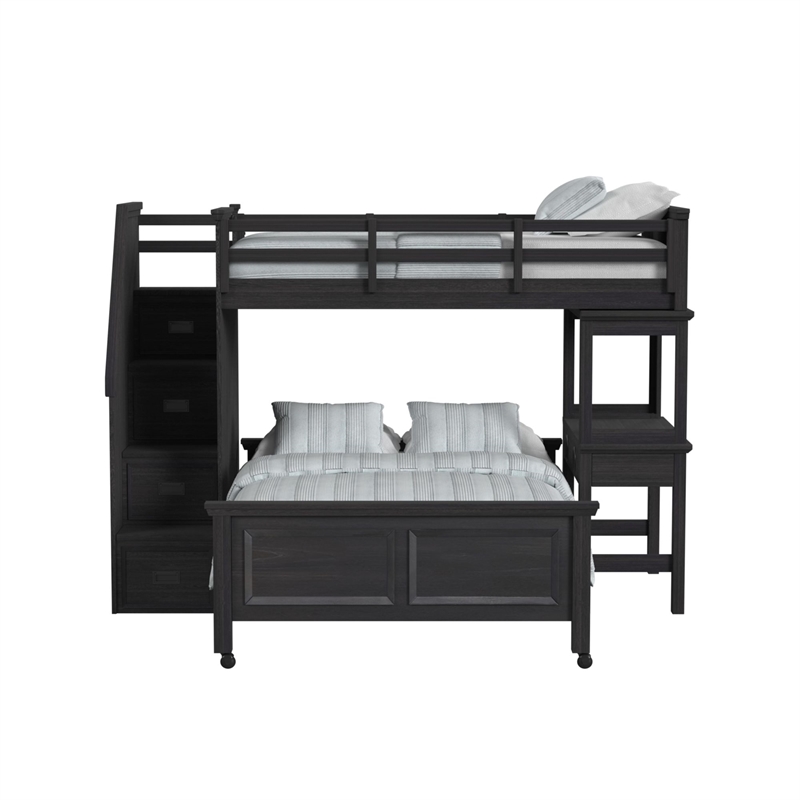 Brooklyn Kids Twin Over Full Loft with Staircase & Desk with Speaker in Charcoal