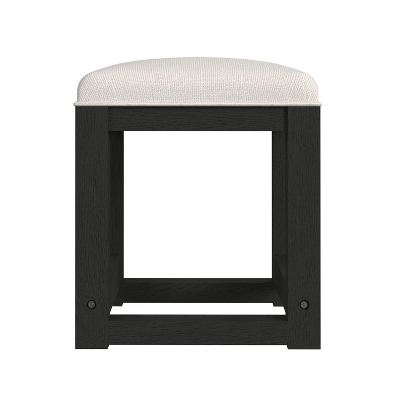 Woodridge Dressing Stool with White Fabric in Black with Grain