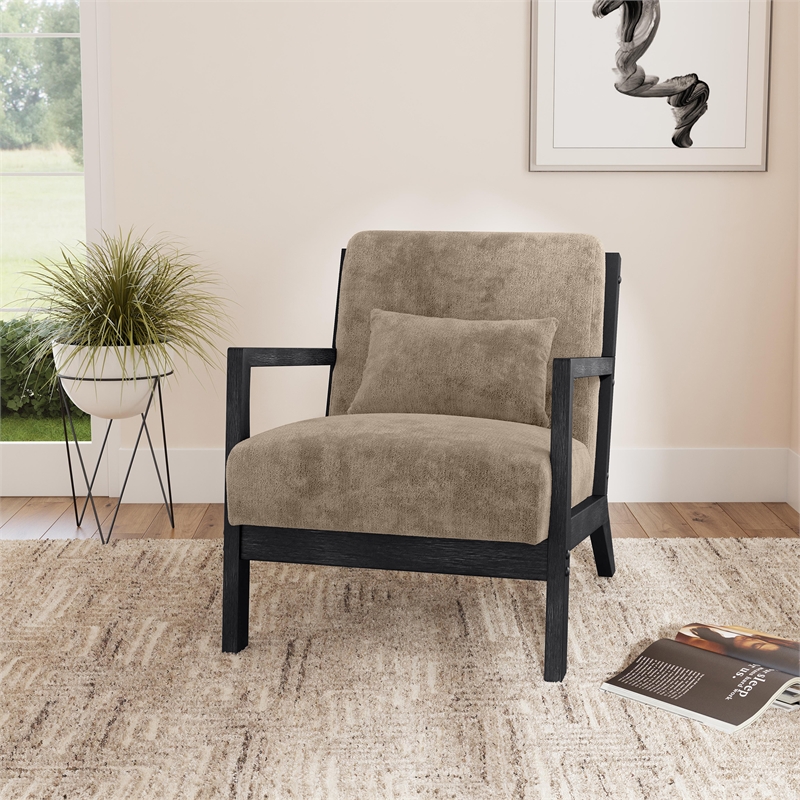 Freya Chair with kidney pillow in Langley Cocoa and Brushed Espresso Finish