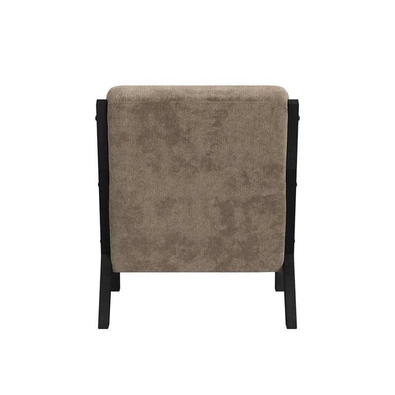 Freya Chair with kidney pillow in Langley Cocoa and Brushed Espresso Finish