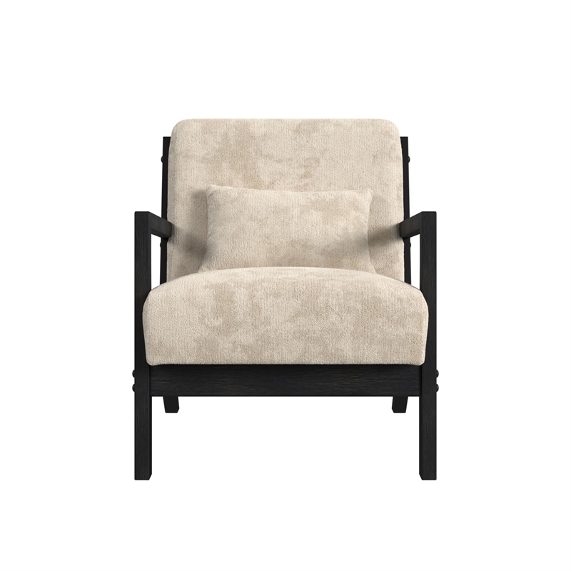 Freya Chair with kidney pillow in Langley Cream and Brushed Espresso Finish