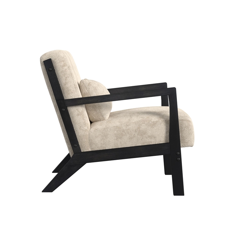 Freya Chair with kidney pillow in Langley Cream and Brushed Espresso Finish