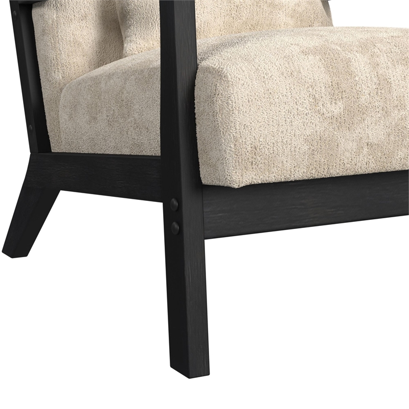 Freya Chair with kidney pillow in Langley Cream and Brushed Espresso Finish