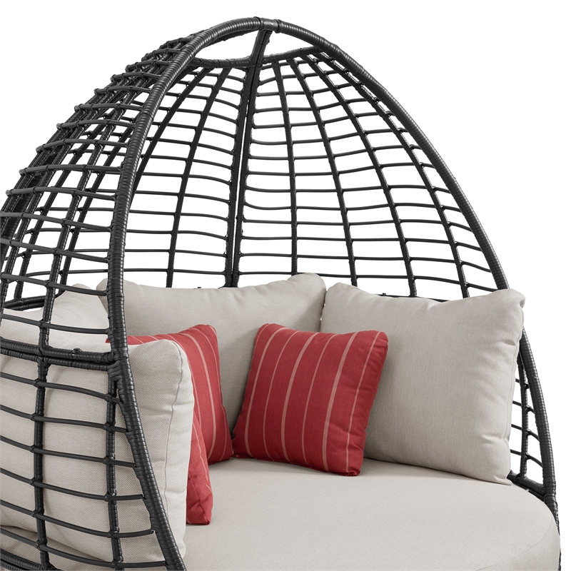 Fresca Twin Egg Chair Dark Grey and Olefin Beige with 3 Pillows