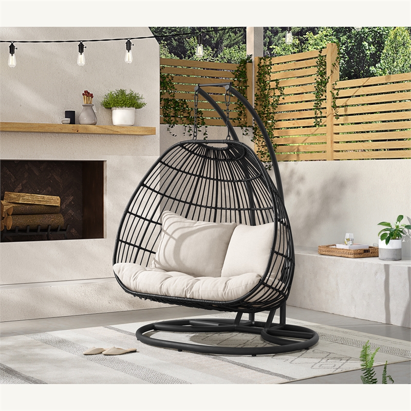 Fresca Double Swing Chair Complete Dark Grey and Olefin Beige