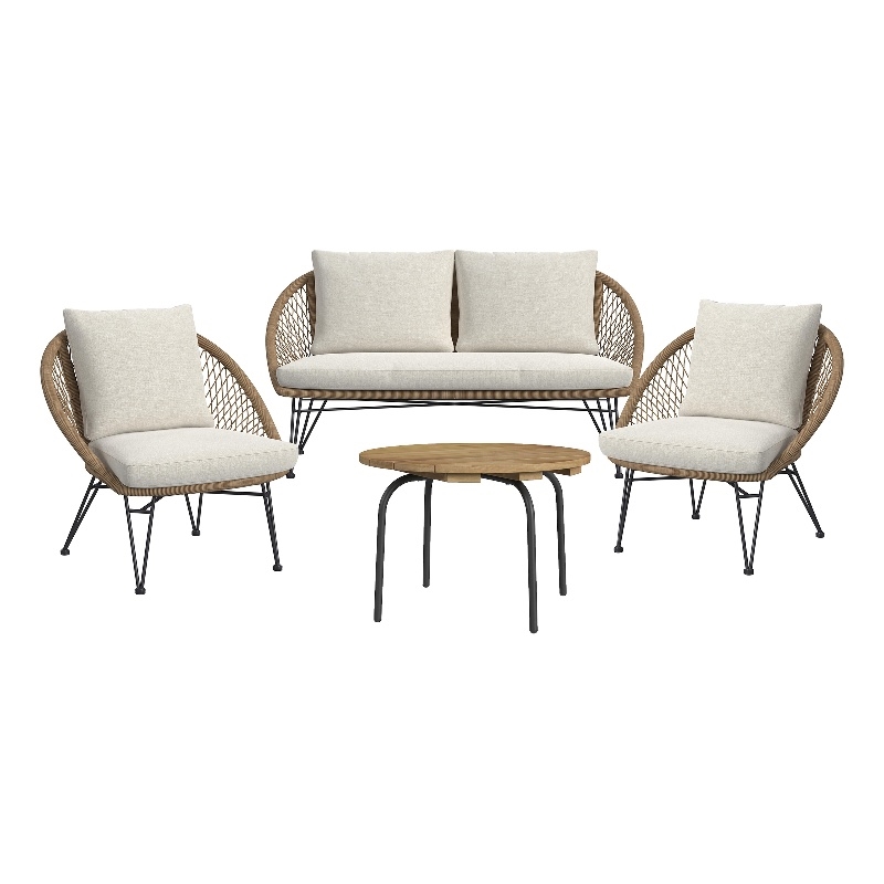 Lilly Outdoor Seating 4PC Set Black Natural and Olefin Beige