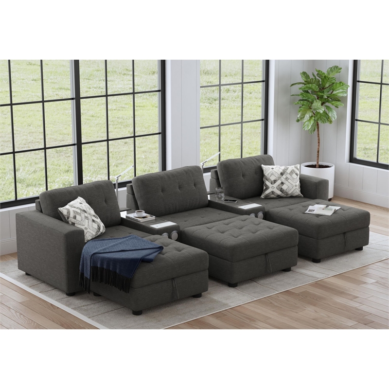 Harleigh 8PC Living Room Set in Palmer Plus Ash with Media Console