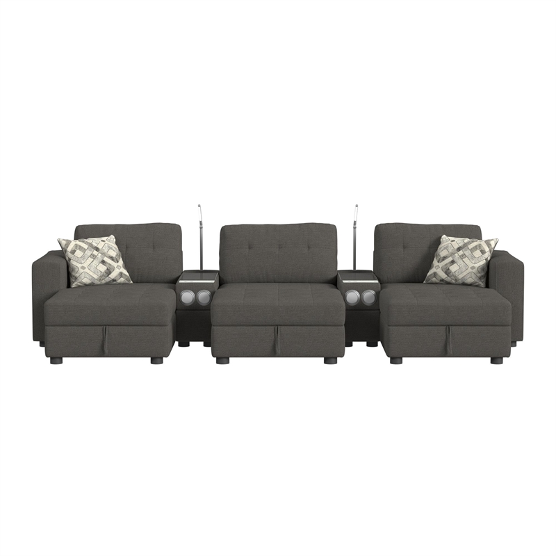 Harleigh 8PC Living Room Set in Palmer Plus Ash with Media Console