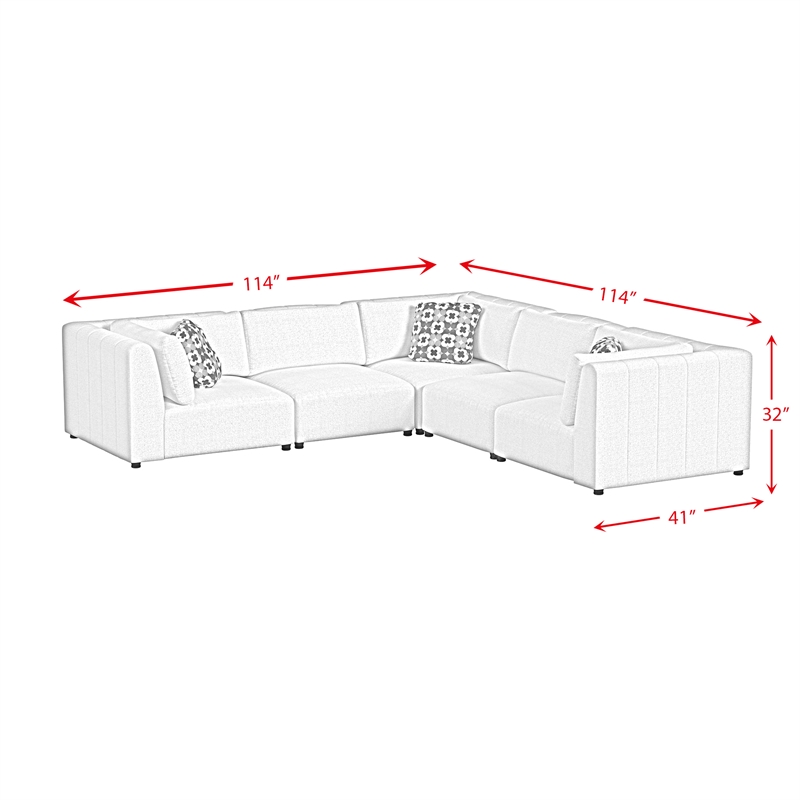 Picket House Furnishings Frida 5PC Modular Set in Olefin Beige with Ottoman