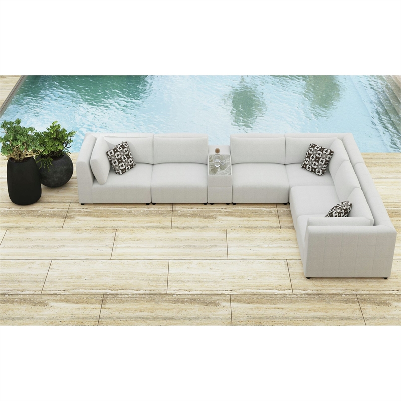 Picket House Furnishings Frida 7PC Modular Set in Olefin Beige with Pillows