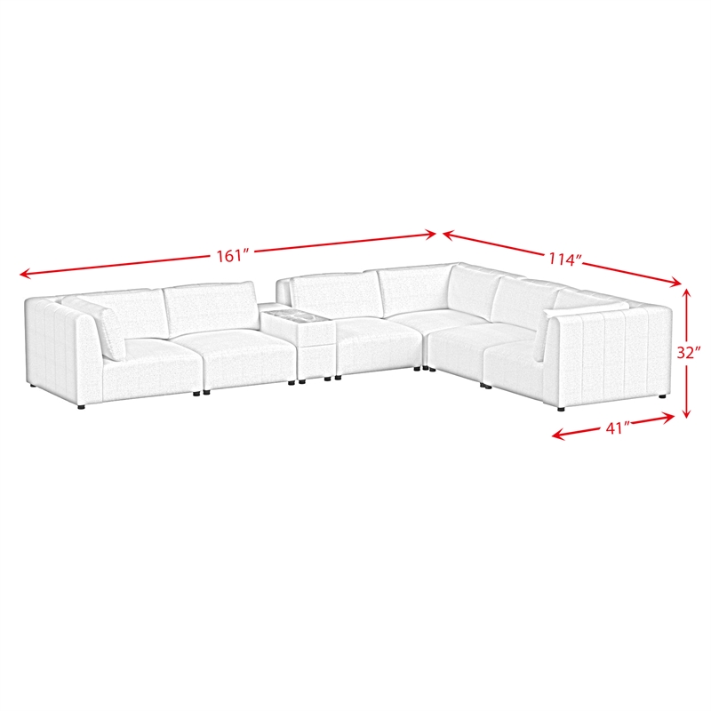 Picket House Furnishings Frida 7PC Modular Set in Olefin Beige with Pillows