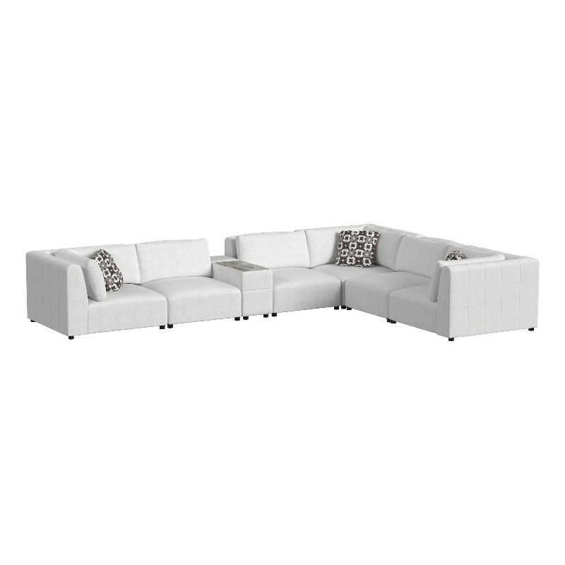 Picket House Furnishings Frida 7PC Modular Set in Olefin Beige with Pillows