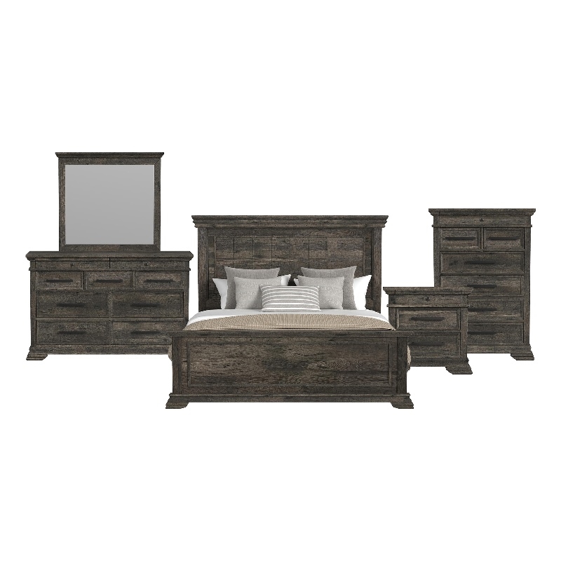 Hyde King Panel 5PC Bedroom Set in Charcoal