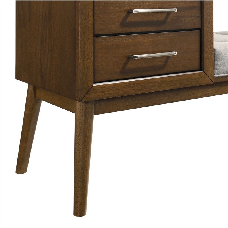 Picket House Furnishings Zuma Bench with Grey Fabric in Walnut