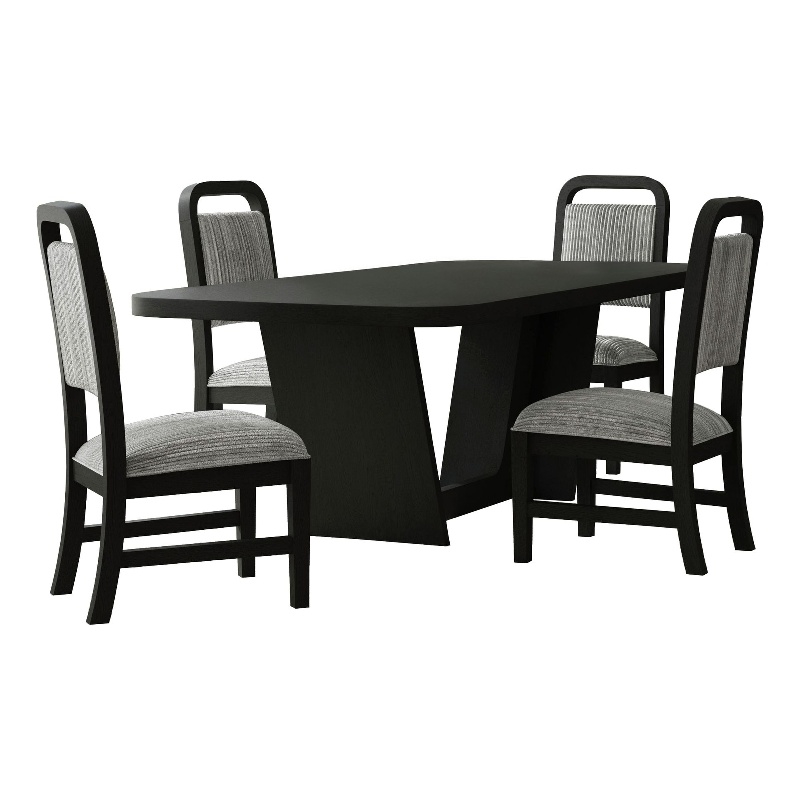 Woodridge 5PC Dining Set in Black with Grain Table and 4Grey Fabric Chairs