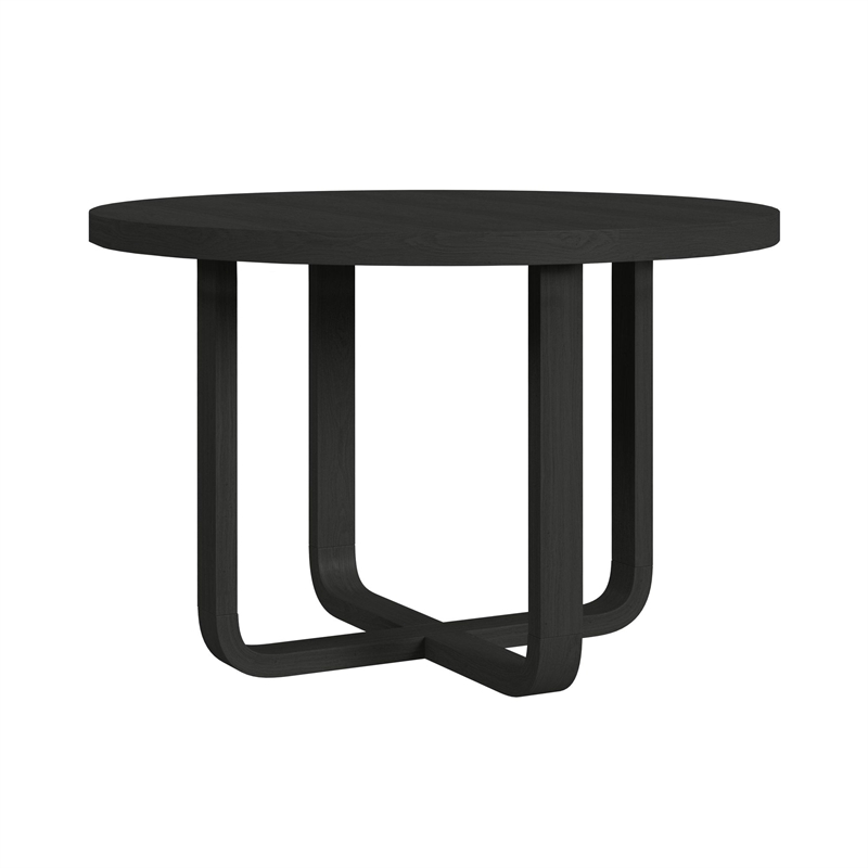 Woodridge 5PC Dining Set in Black with Grain Round Table and Four Grey Chairs