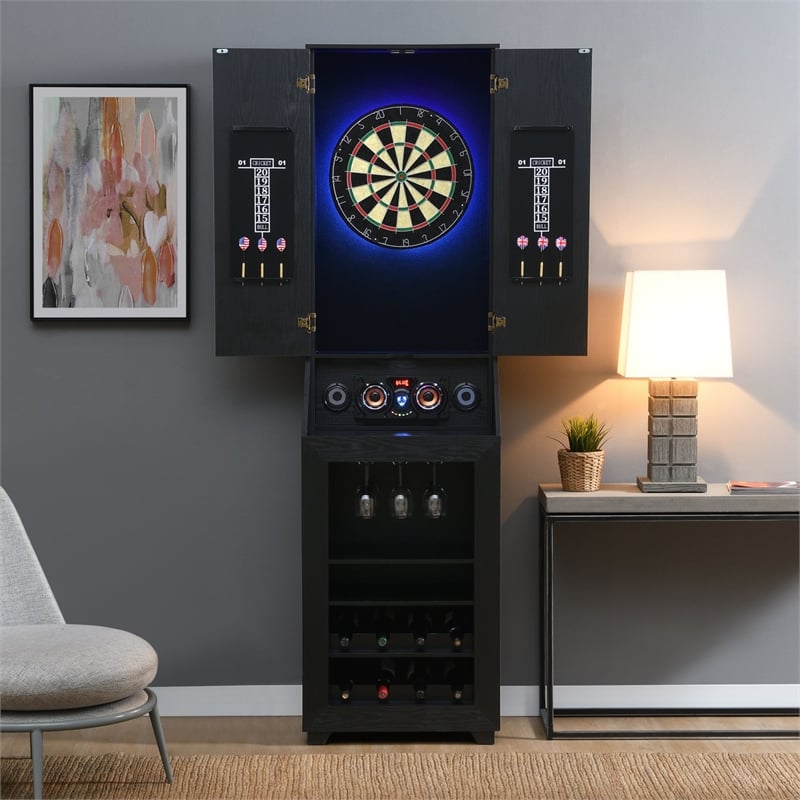Picket House Furnishings Cyclone Dartboard Cabinet with Speaker and LED in Black