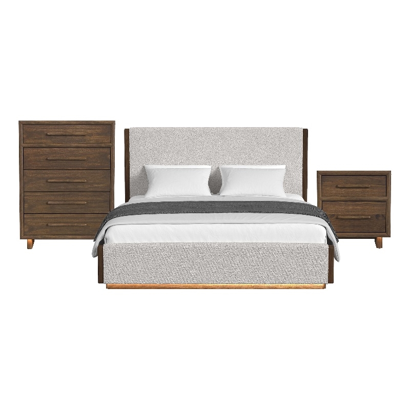 Picket House Furnishings Perth King 3PC Bedroom Set w/ Boucle Beige/LED in Brown