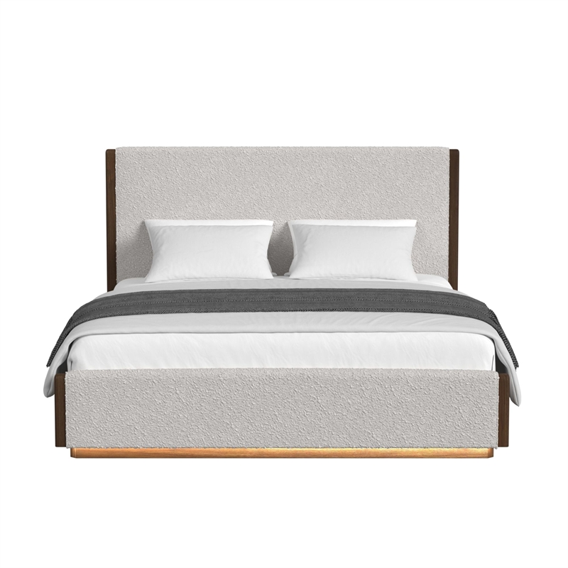 Picket House Furnishings Perth King UPH Bed with Boucle Beige and LED in Brown