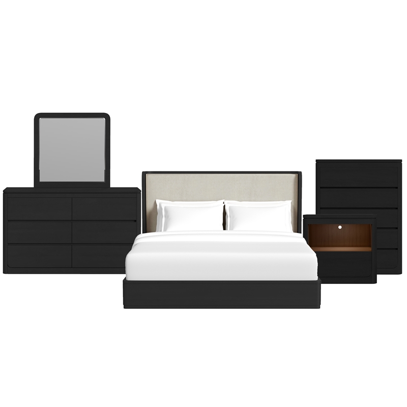 Picket House Furnishings Camelot King UPH 5PC Bedroom Set in Black