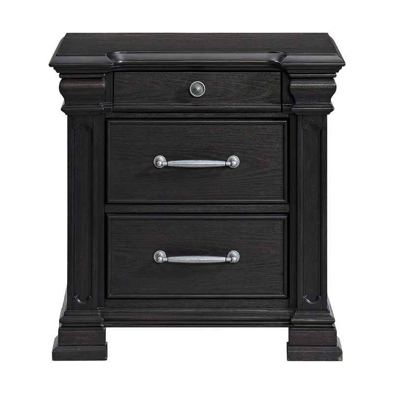 Picket House Furnishings Paterson 3-Drawer Nightstand (Sliding Top) in Black