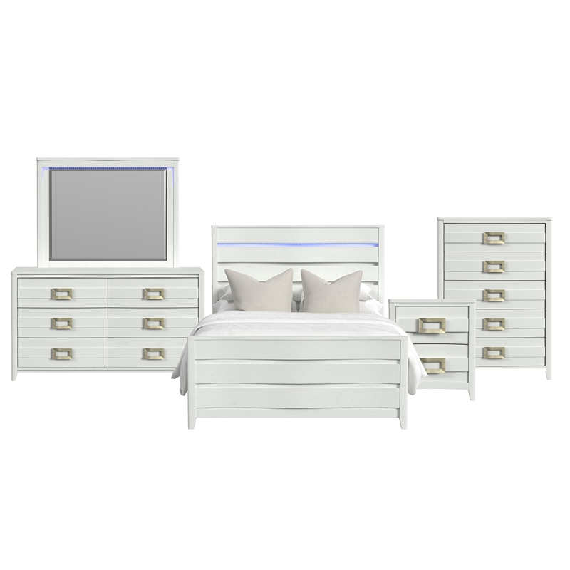 Picket House Furnishings Chett Full 5PC Bedroom Set with LED in White