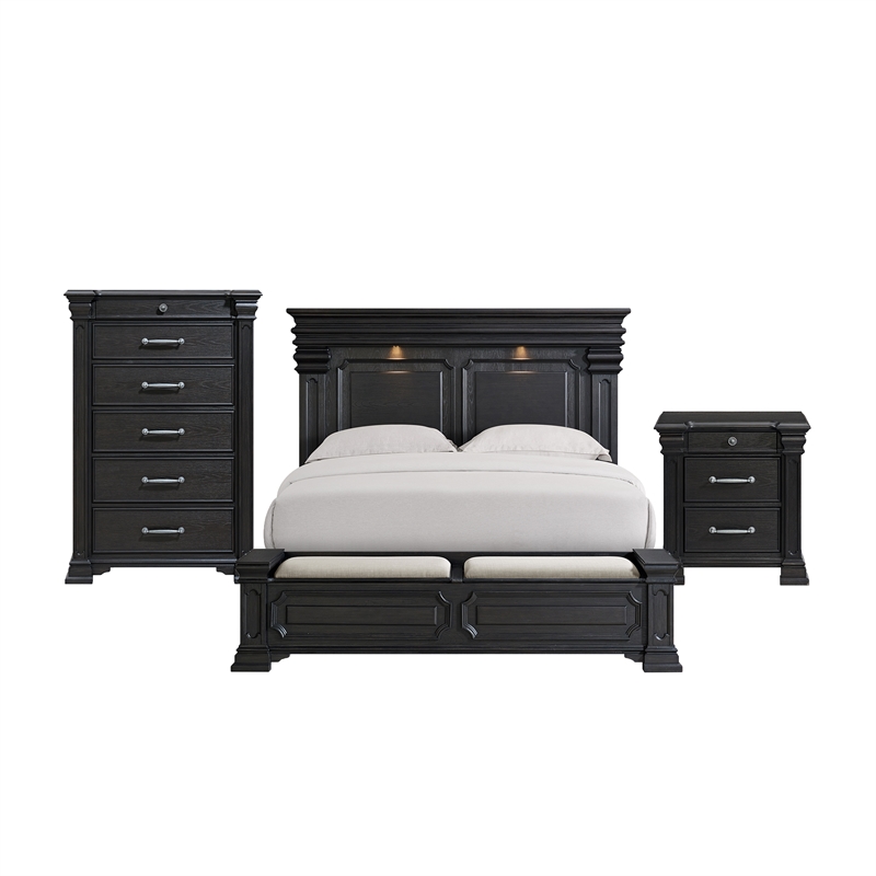 Picket House Furnishings Paterson King Storage 3PC Bedroom Set in Black