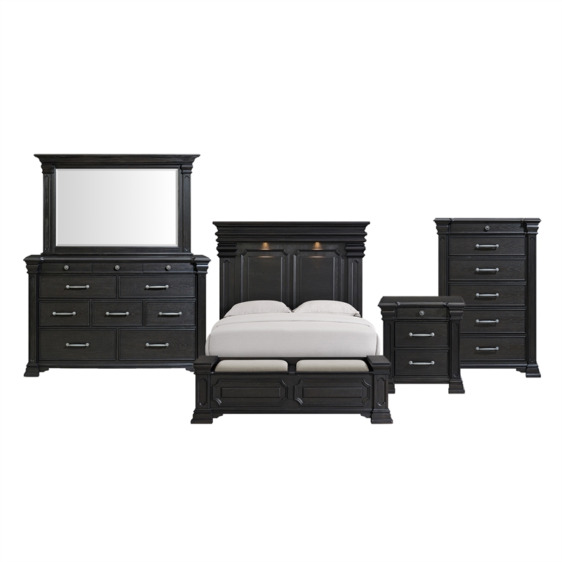 Picket House Furnishings Paterson Queen Storage 5PC Bedroom Set in Black