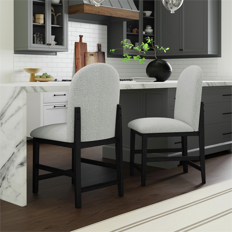 Picket House Furnishings Canal  Round Back Counter Stool with Grey Fabric/Black