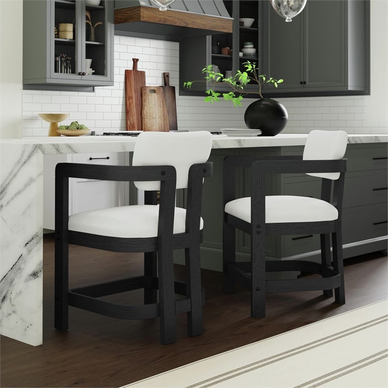 Picket House Furnishings Canal Arm Counter Stool with White Fabric in Black
