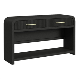 Picket House Furnishings Woodridge Sofa Table with Bottom Shelf in Black with Grain